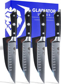 Dalstrong Non Serrated Steak Knives Set of 4-5 inch Straight Blade Steak Knife Set - Sheaths - Forged German Steel - Black G10 Handle - Gladiator Series Elite - Dinner Set - NSF Cuchillos para Carne