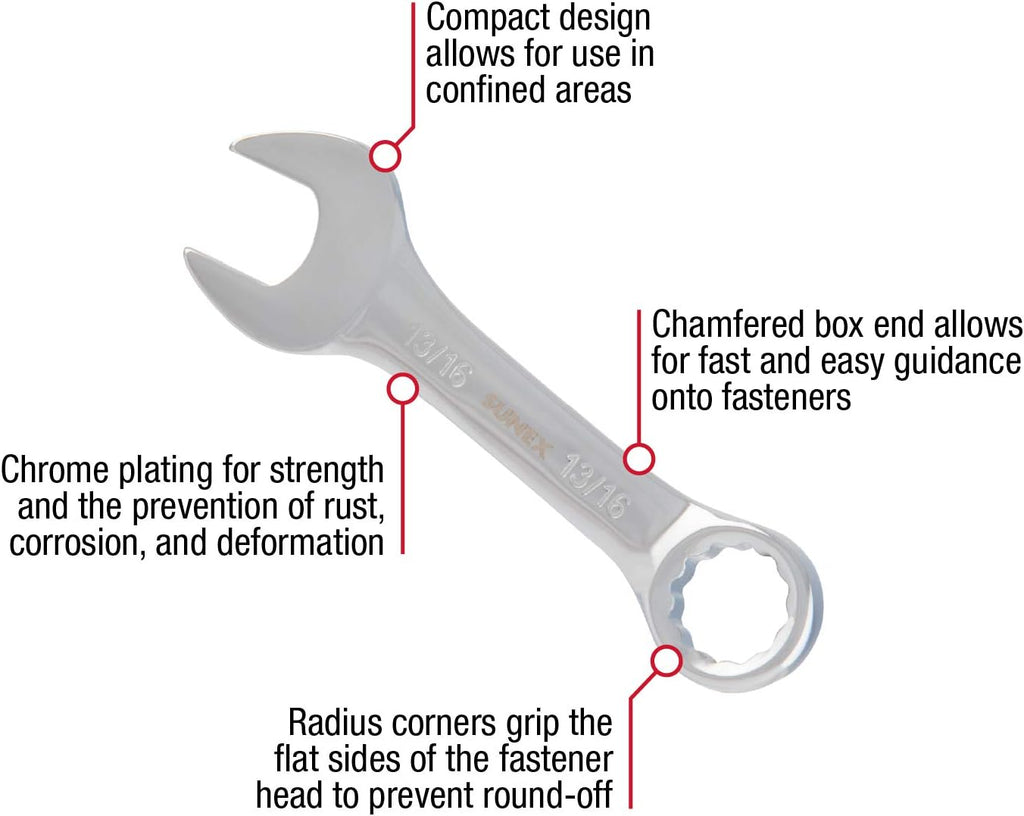 Sunex Tools Wrench Set Bundle - Jumbo & Stubby Combination Wrenches (7 & 11 Pieces)