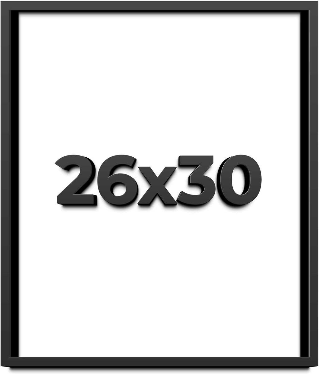 26x30 Shadow Box Black Solid Wood Display Frame with White Acid-Free Backing UV Acrylic & Hanging Hardware - with 3/4' Usable Depth