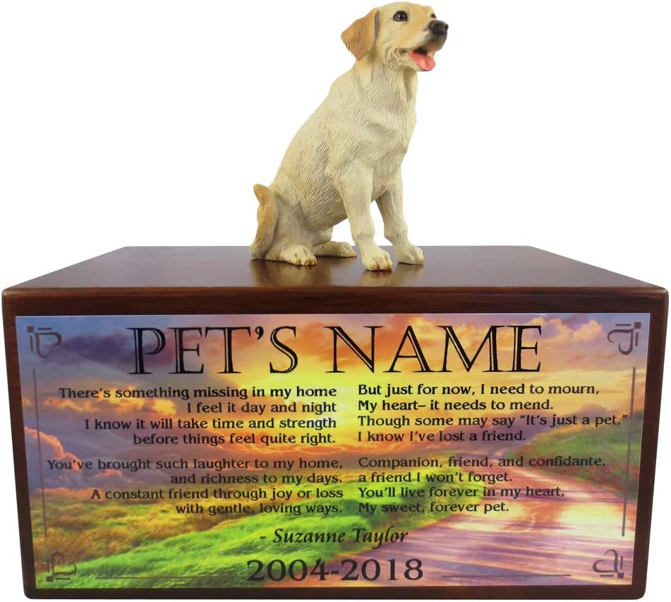 Wooden Pet Urns for Dogs with Yellow Labrador Figurine & Poem My Forever Pet | Personalized Dog Memorial Urn for Ashes | Medium Paulownia Pet Urn for Lab | Pet Memorial | Conversation Concepts