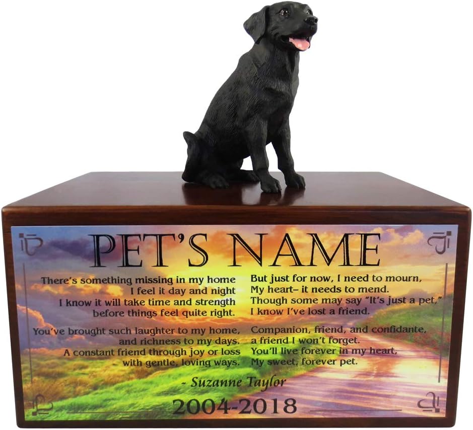 Wooden Pet Urns for Dogs with Black Labrador Figurine & Poem My Forever Pet | Personalized Dog Memorial Urn for Ashes | Medium Paulownia Pet Urn for Lab | Pet Memorial | Conversation Concepts