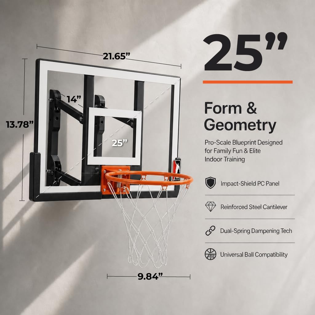 Efficraft Mini Basketball Hoop, Adjustable Indoor Wall Mount, Silent Ball | 7 Level Adjustable Height, Quiet&Bounce Dual Ball Set, Shatter Resistant pc Backboard, Spring Metal Rim, Metal Bracket