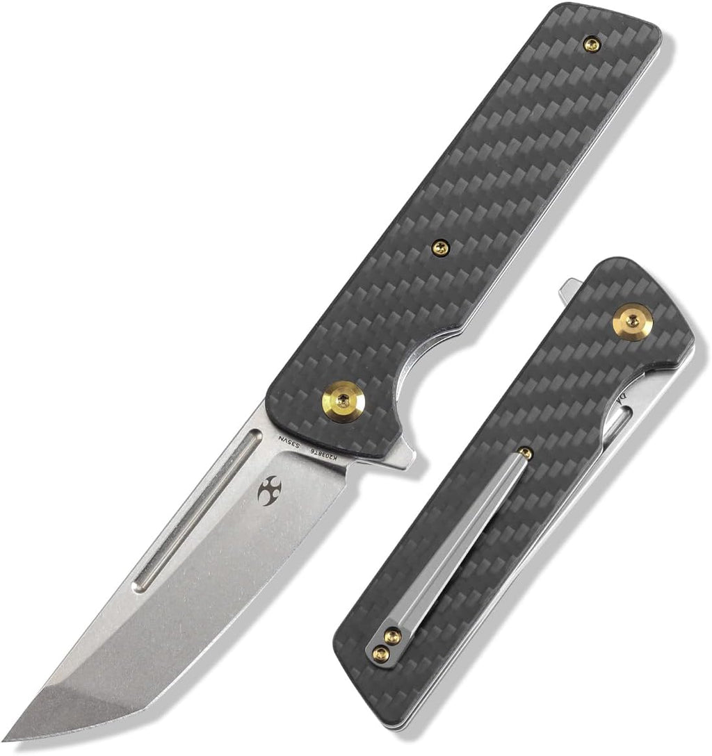 KANSEPT Anomaly Pocket Folding Knives EDC Camping Folding Knife 3.14'' Stonewashed CPM S35VN Tanto Blade Pocket Folding Knife with Carbon Fiber G10 Handle Everyday Carry K2038T6