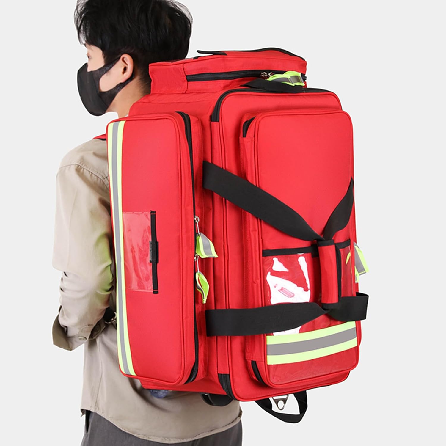 Rolling Medical Bag with Wheels, Large Capacity Medical Trolley Bag Empty, W/Reflective Strips & a Pull Handle, Multi-Pocket Design, for Home Health Nurses, Doctors