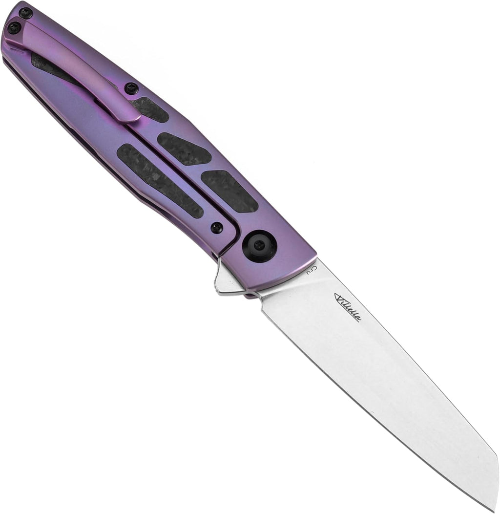 KANSEPT Cru Camping Pocket Knives for Men 8.19' Folding Pocket Knives with 3.46' Stonewashed CPM S35VN and Purple Anodized Titanium & Shred Carbon Fiber Handle for Outdoor, Tactical, Survival K1092A2
