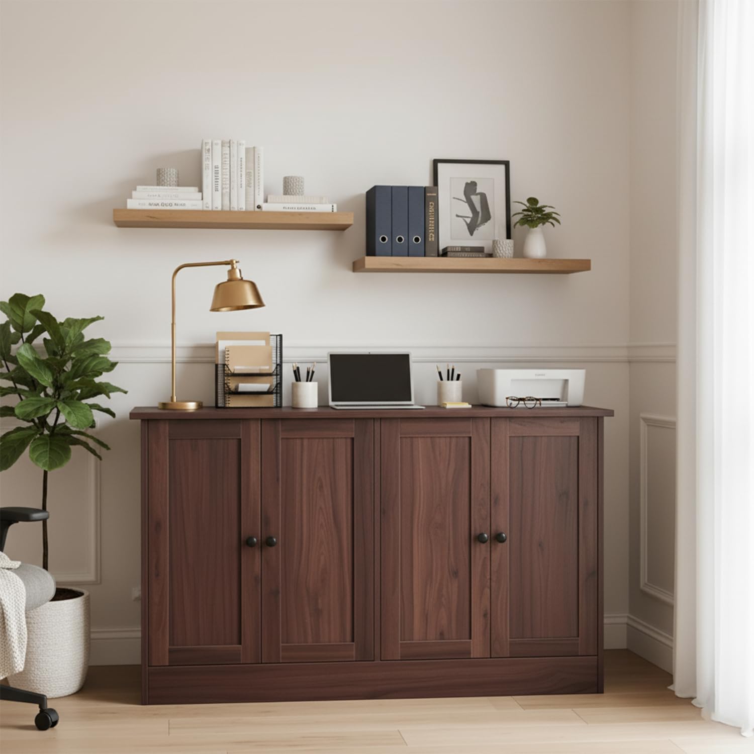 holzart Rustic Brown Buffet Cabinet with Storage, 49' Farmhouse Kitchen Sideboard with 4 Doors, Industrial Coffee Bar Cabinet & Console Table for Dining Room, Living Room
