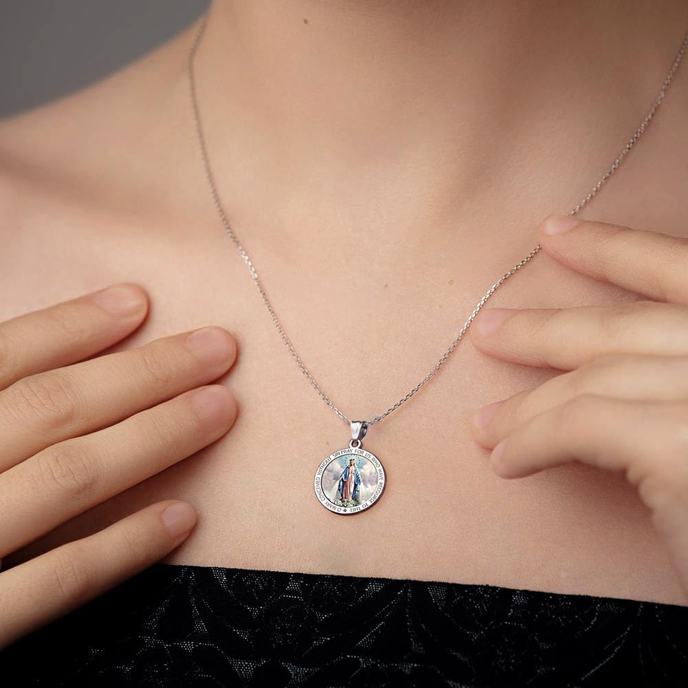 PicturesOnGold.com Miraculous Medal Necklace Catholic Virgin Mary Pendant Round Pendants for Women & Men Crafted in 10K/14K Yellow or White Gold & Sterling Silver Christian Gifts for Men & Women or First Communion Gifts for Boys or Girls