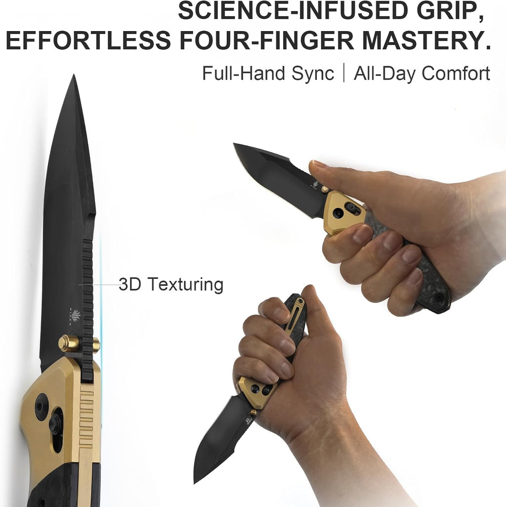 Kizer Staffi Pocket Knife, 3.32' S45VN Folding Knife with Black & Gold Titanium Carbon Fiber Handle, Clutch Lock EDC Knives with Reversible Pocket Clip for Men Women Ki3695A1