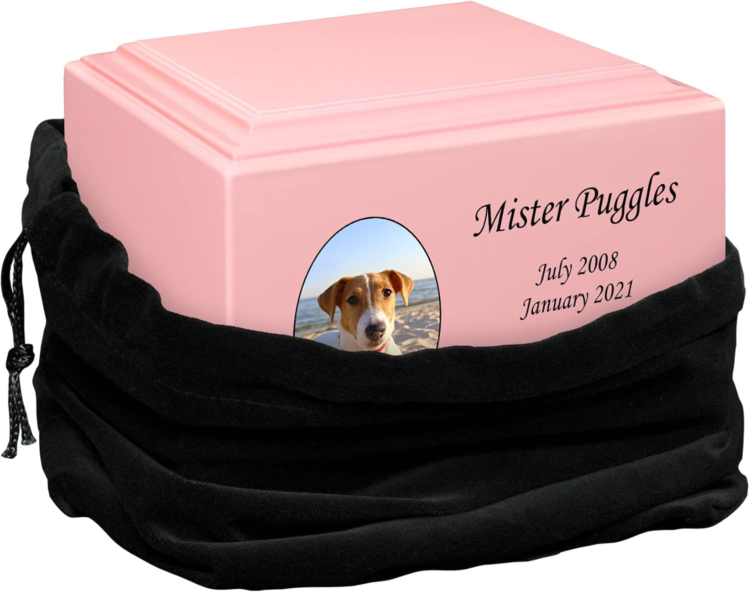 Mainely Urns Stonewood Medium Custom Pet Photo Cremation Urn for Pet Ashes - Engineered Wood Cremation Urn for Dog Ashes or Cat Ashes - 110 Cubic Inch Capacity - Customization Included (Pink)