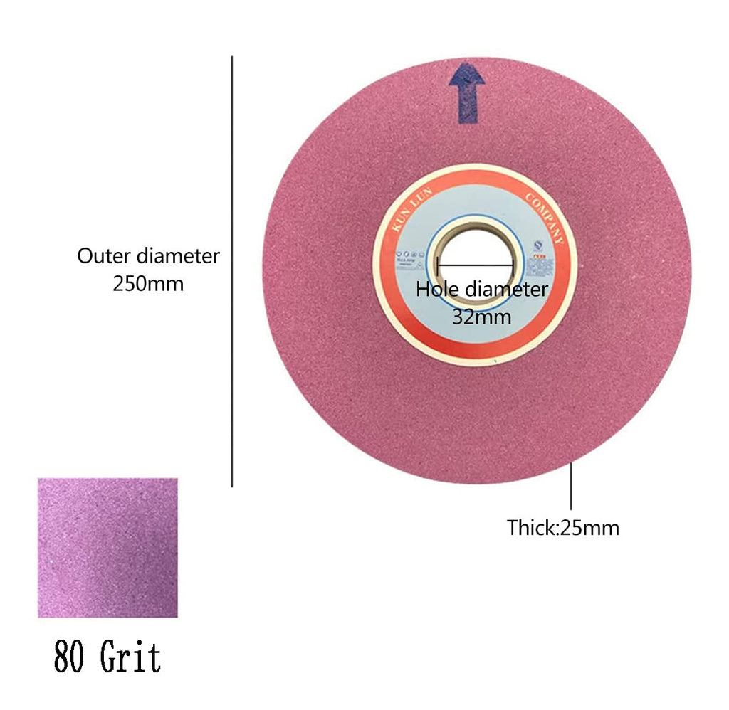 Grinding Wheel, Bench and Pedestal Abrasive Wheel Chrome Corundum 200mm x 20mm 32mm Multiple Grits(80 Grit)