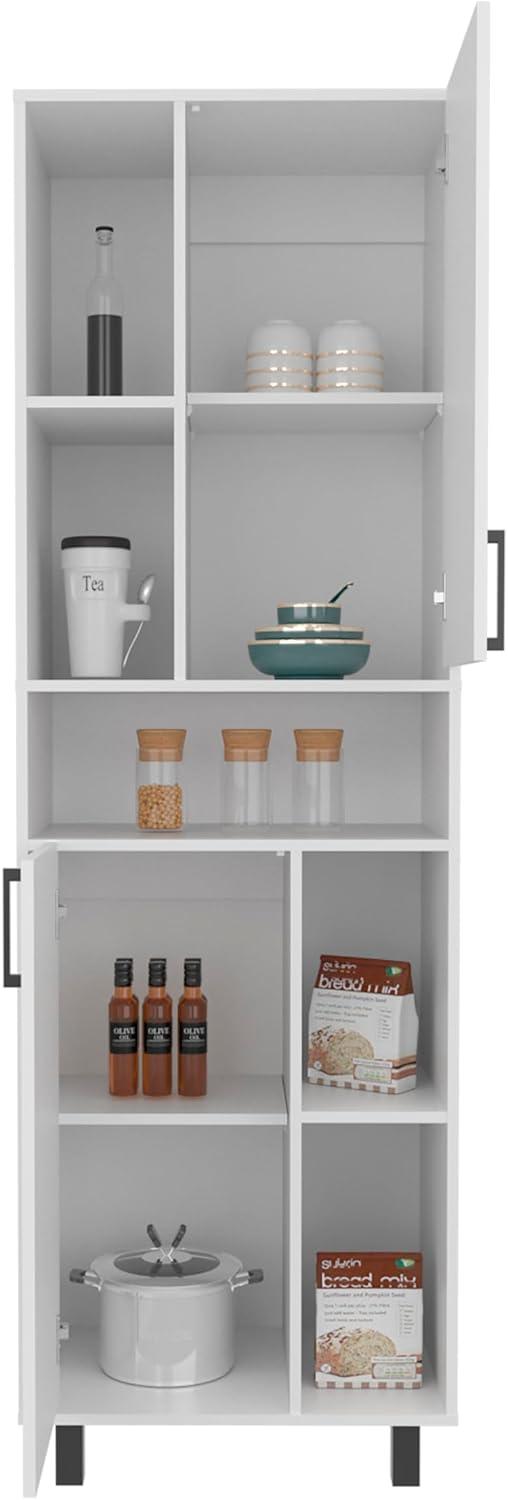 75' Engineered Wood Freestanding Storage Cabinet, Kitchen Storage Bakers Rack with Minimalist Style, Utility Food Cupboard with Enclosed Shelves for Kitchen, Apartment, White