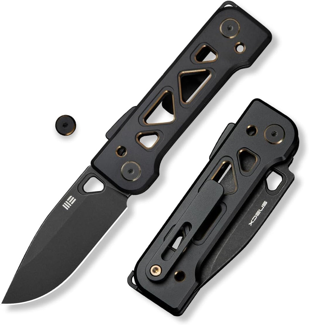 WeKnife Tyro Pocket Knife for Men, Superlock Folding Knife with 4-position Pocket Clip, 2.91' CPM 20CV Steel Blade 6AL4V Titanium Handle, Designed by Snecx Tan WE24001-1 (Black)