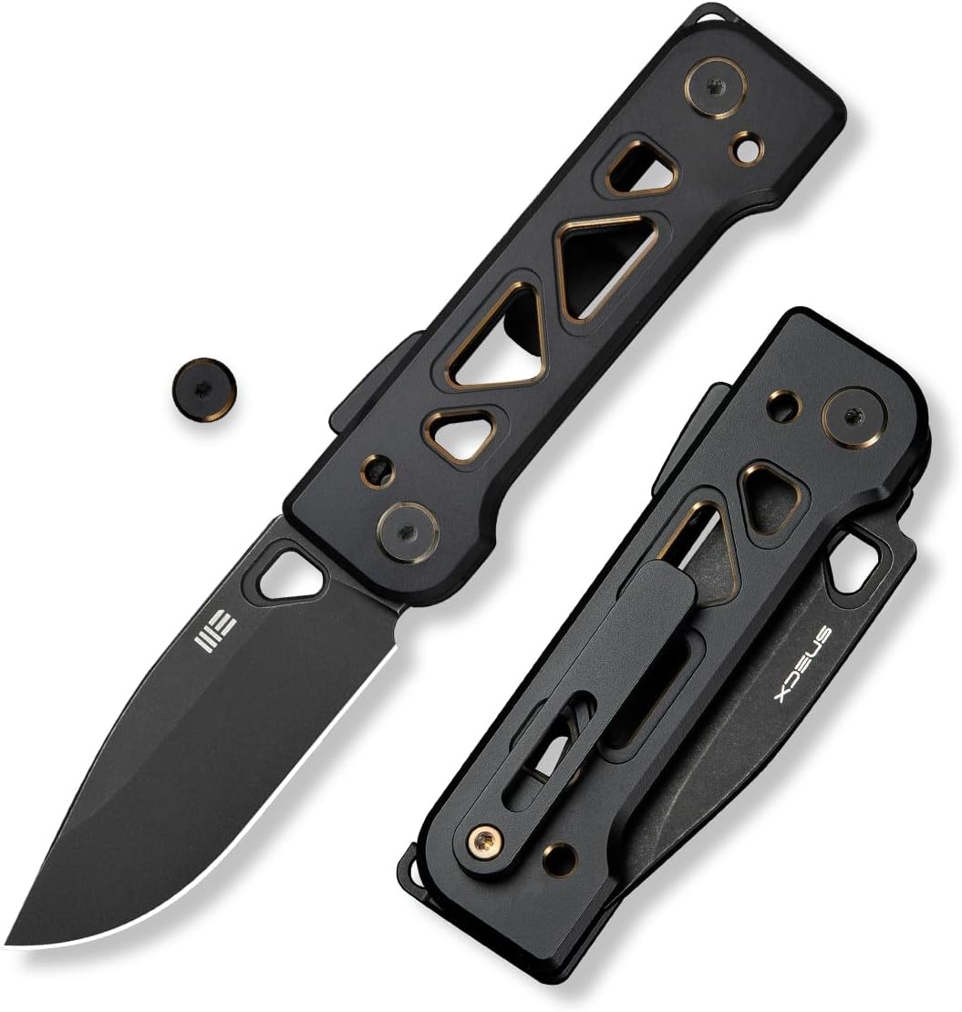 WeKnife Tyro Pocket Knife for Men, Superlock Folding Knife with 4-position Pocket Clip, 2.91' CPM 20CV Steel Blade 6AL4V Titanium Handle, Designed by Snecx Tan WE24001-1 (Black)