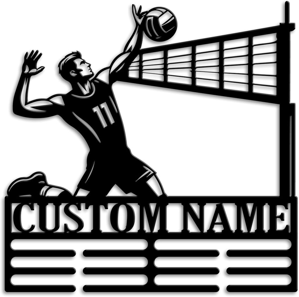 Custom Volleyball Medal Holder LED Light, Volleyball Player Name Medal Hanger Display, Rack For Tiered Award Ribbon, Metal Sign Gift For Athlete Artwork