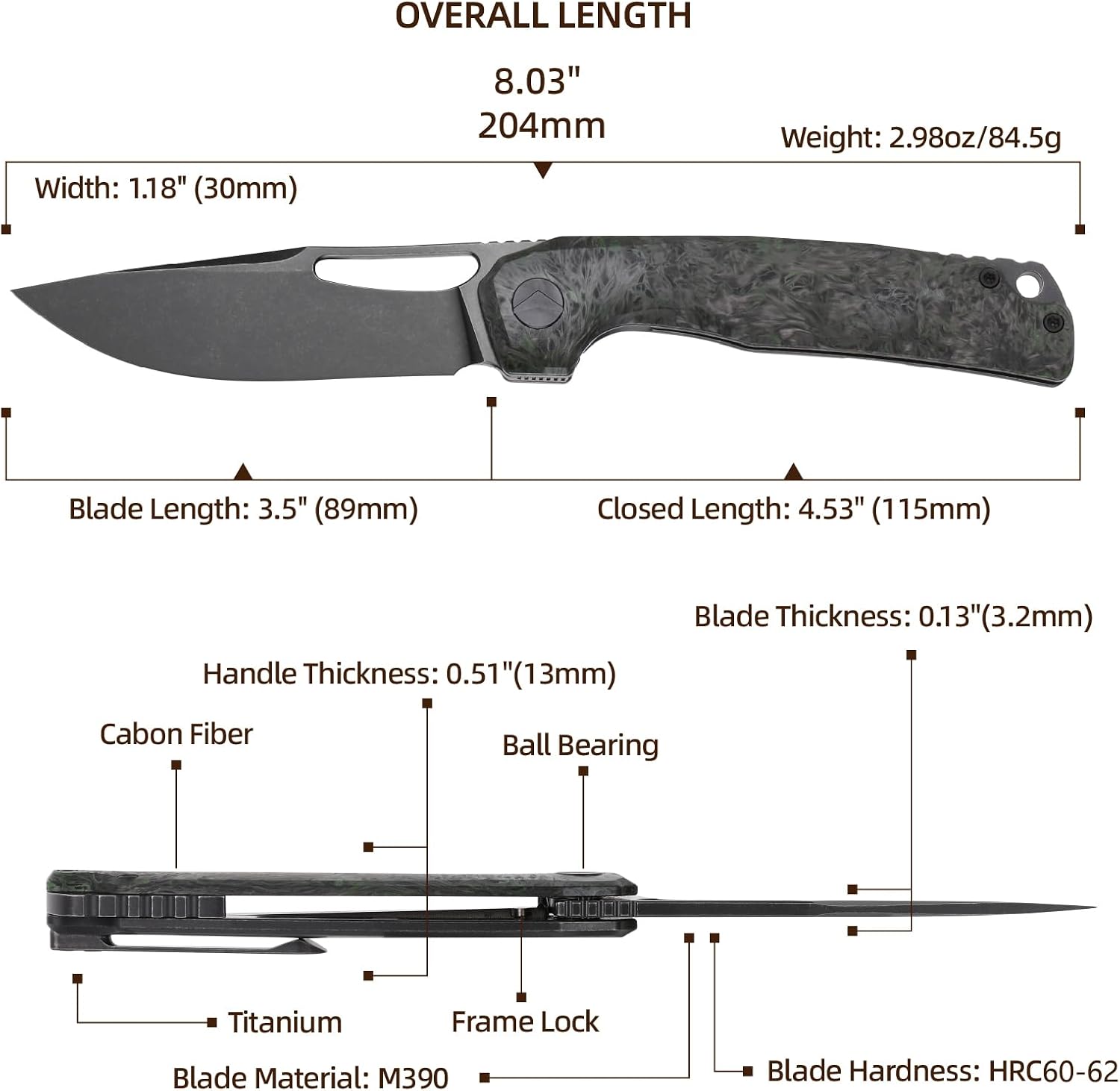 Pocket Knife, 3.5' M390 Blade Folding Knife Hunting Knife Survival Knife with Pocket Clip, EDC Knives for Hunting Camping Survival Outdoor Fishing Hiking (Black&Green)