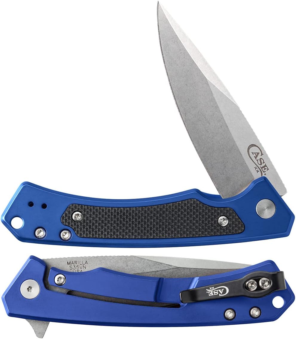 Case XX WR Pocket Knife Marilla EDC, S35VN Drop Point Blade, Blue Anodized Aluminum Handle W/Clip #25882 (MARILLA) 4 3/4' Inches Closed