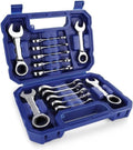 14PC Ratcheting Combination Stubby Wrench Set SAE 3/8-3/4 Metric 10-18mm NEW