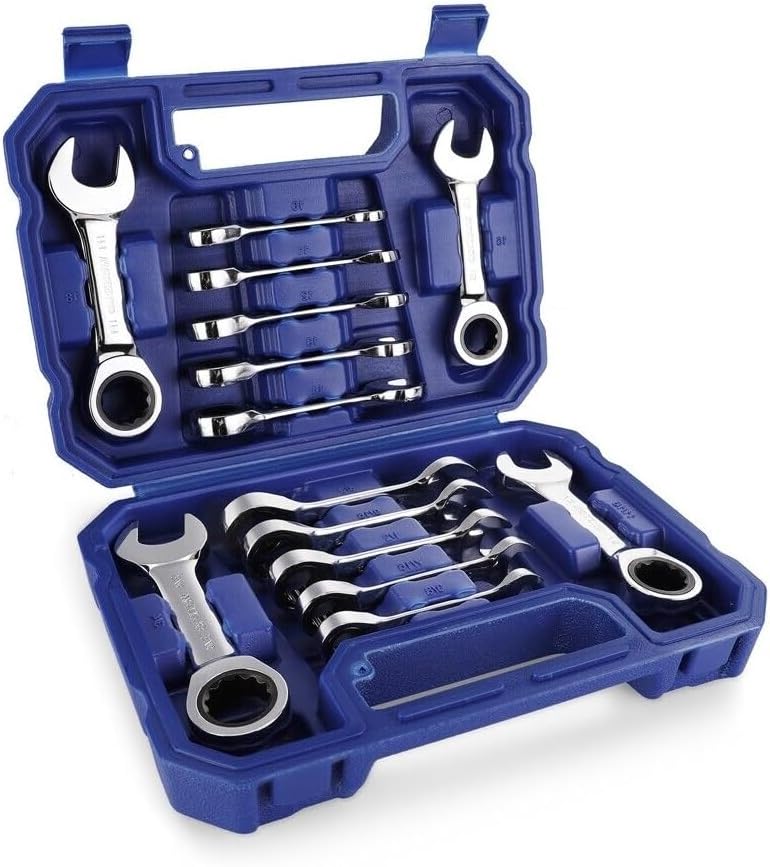 14PC Ratcheting Combination Stubby Wrench Set SAE 3/8-3/4 Metric 10-18mm NEW