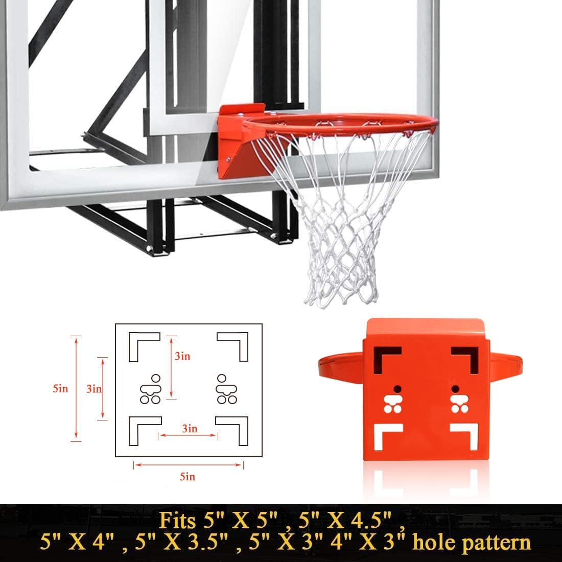 Professional 180º Heavy Duty Breakaway Basketball Rim，18 inch Flex Rim Goal Replacement Fits 5'x5', 5'x4', 4'x3'，5'x3' Hole Pattern Backboard