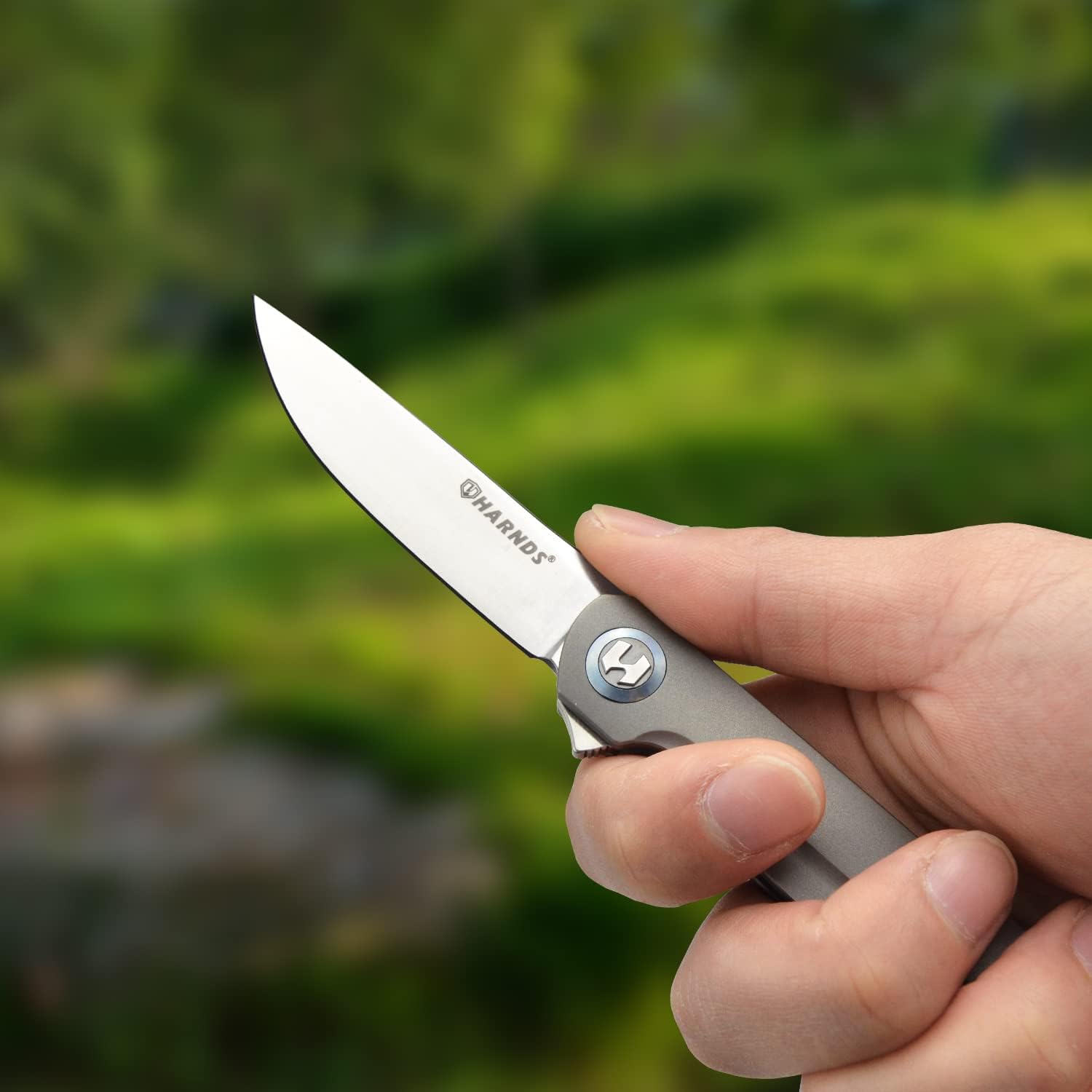 Harnds Wind Pocket Knife Flipper M390 Steel Titanium Handle Folding Knife Ball Bearing with 2-Position Clip for Camping Survival and EDC