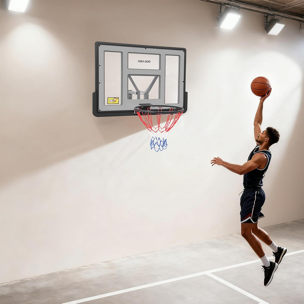 Basketball Backboard and Rim Combo, Indoor Outdoor Pole Mount Basket Ball Hoop with Adjustable Basket Ball Goal PET Backboard, Wall Mounted Basketball Rack & Mounting Bracket Hoop,Over-The-Door Hoops