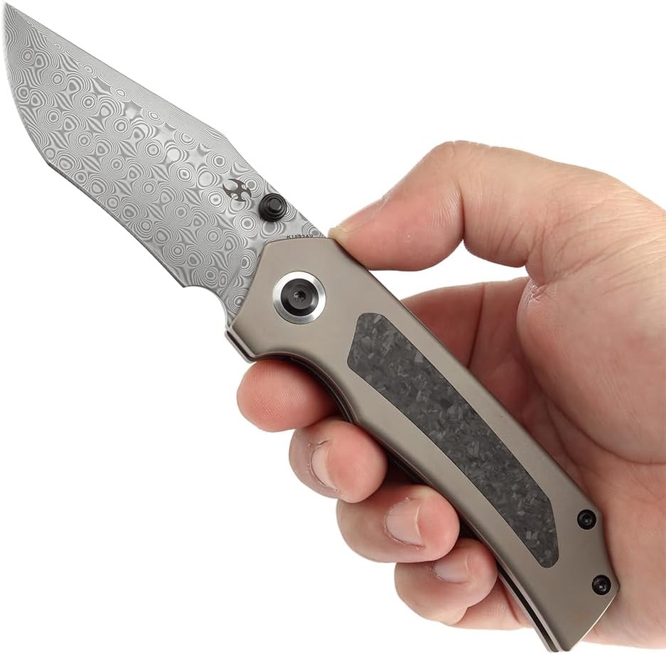 KANSEPT Fermi Pocket Folding Knives for Men Women Camping Hiking Folding Knife 3.11'' Damascus Blade EDC Knife with FatCarbon Dark Matter Glow Carbon Fiber Handle Everyday Carry K1122A2