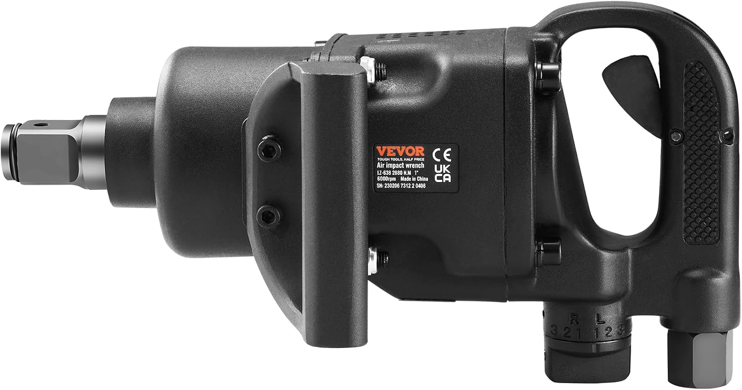 VEVOR 1 Inch Air Impact Wrench, Up to 2730 ft-lbs Reverse Torque Output 1' Pneumatic Impact Gun Lightweight w/ 2 Handles for Heavy Duty Repairs and Maintenance