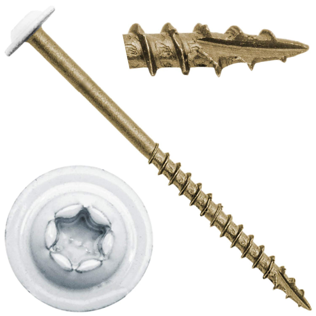 8 x 2-1/2' White Bronze Star Multipurpose Torx/Star Drive - Exterior Coated Modified Truss Head Cabinet Wood Screw - 1 Pound CASE - 42 Boxes 4,410 Screws