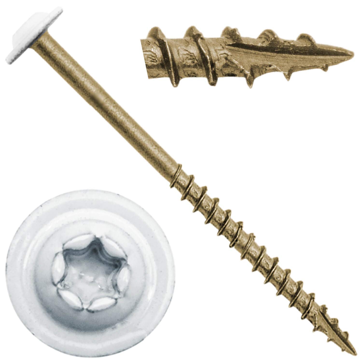 8 x 2-1/2' White Bronze Star Multipurpose Torx/Star Drive - Exterior Coated Modified Truss Head Cabinet Wood Screw - 5 Pound CASE - 4,725 Screws