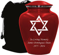 Star of David Blue Cremation Urn for Human Ashes, Jewish Cremation Urn, Religious Ash Urns with Personalized Engraving (Red)