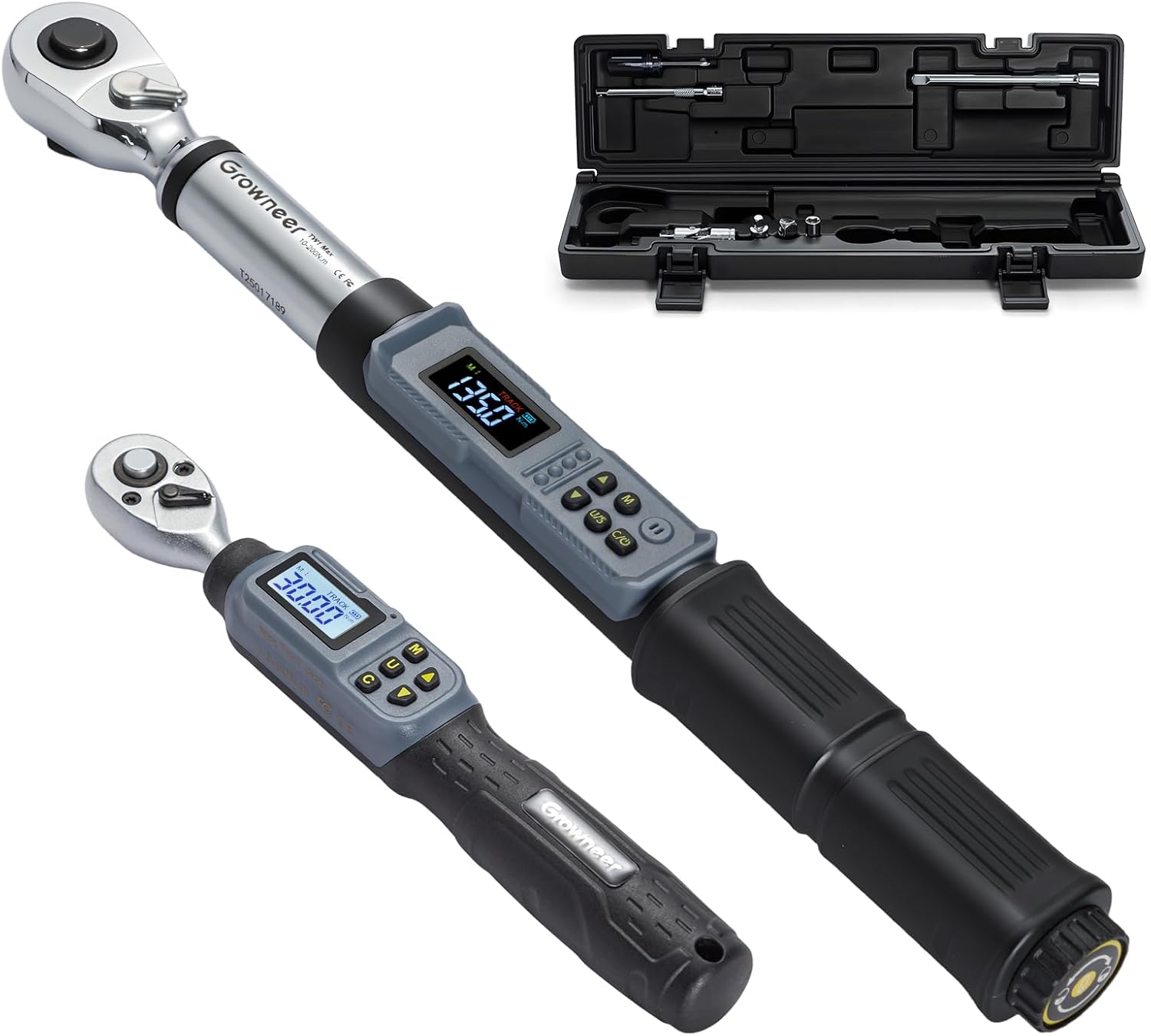 GROWNEER Digital Torque Wrench Set, 1/4' Drive 1.1-22.1 Ft-lbs/1.5-30Nm & 1/2'' Drive 7.38-147.5 Ft-lbs/10-200Nm Electronic Torque Wrench Combo with Buzzer & LED Indicator for Motor Car Repair