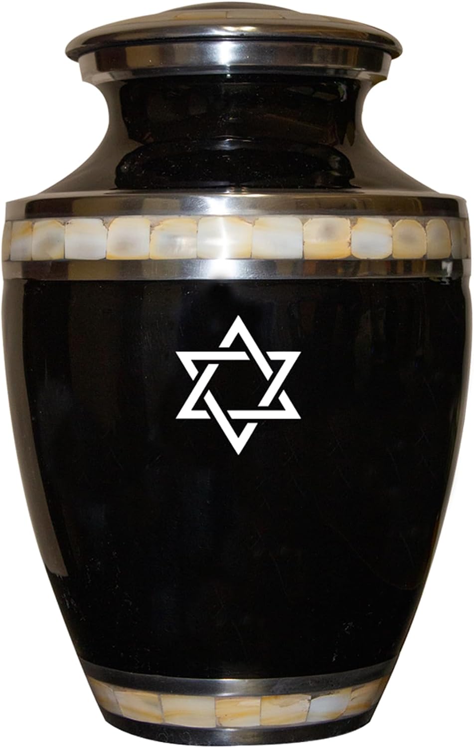Star of David Cremation Urn for Human Ashes, Jewish Cremation Urn, Religious Ash Urns with Personalized Engraving (Black Mother of Pearl)