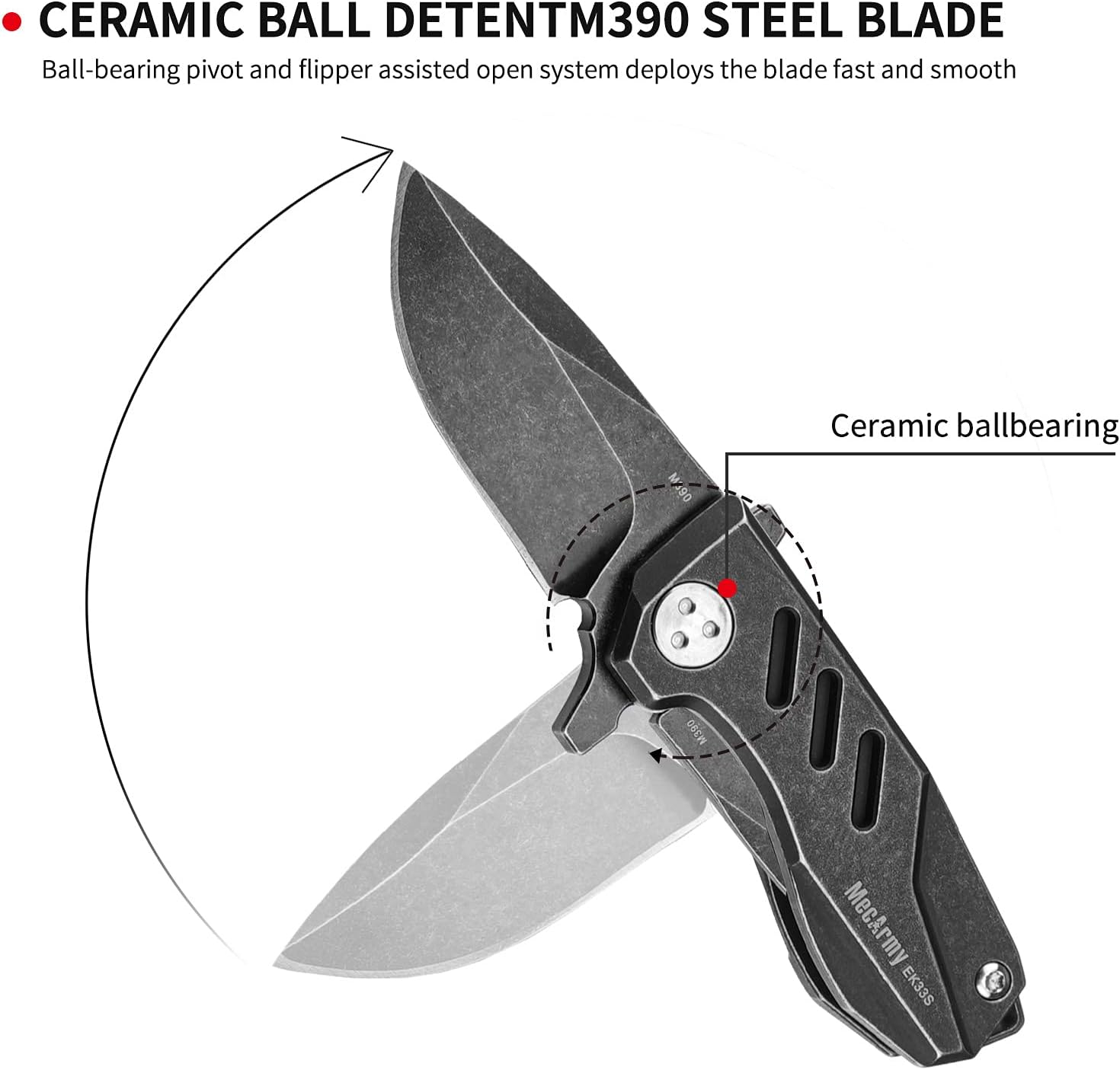 MecArmy EK33S Mini Pocket Folding Knife with Clip, One Hand Quick Opening Knives with Liner Lock for Men Titanium Handle M390 Blade EDC Knife, Aluminum EDC box and Kydex sheath included (Black)