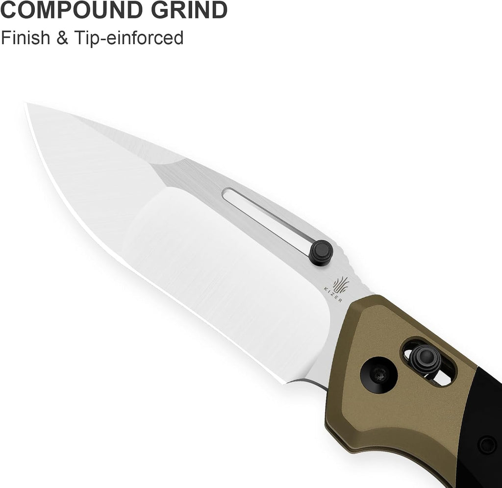 Kizer Bulli Pocket Knife, 3.33' Drop Point S45VN Folding Knife with Black & Brown Titanium Handle, Clutch Lock EDC Knives with Reversible Pocket Clip for Men Women Ki3695A4