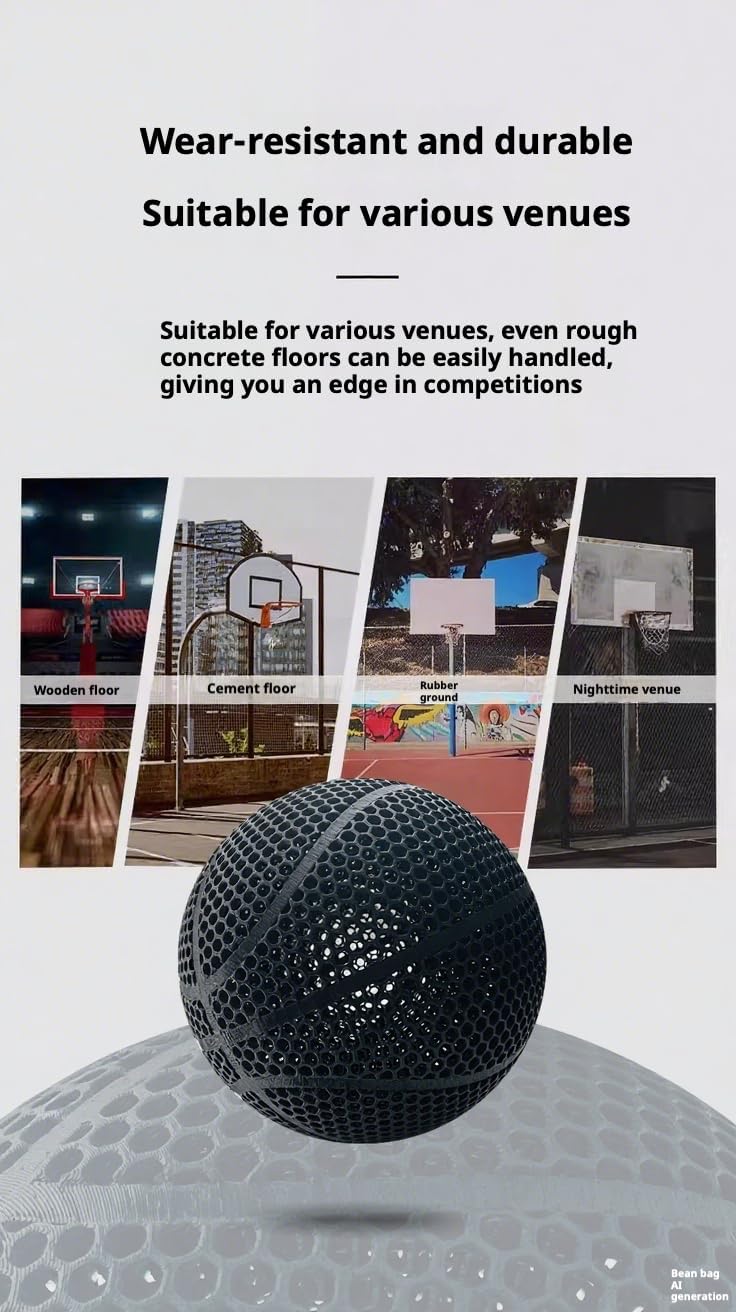 YHNNH Airless Basketball 3D Printed Silent Basketball Indoor Outdoor Durable Performance Quiet Basketballs Gift for Friends