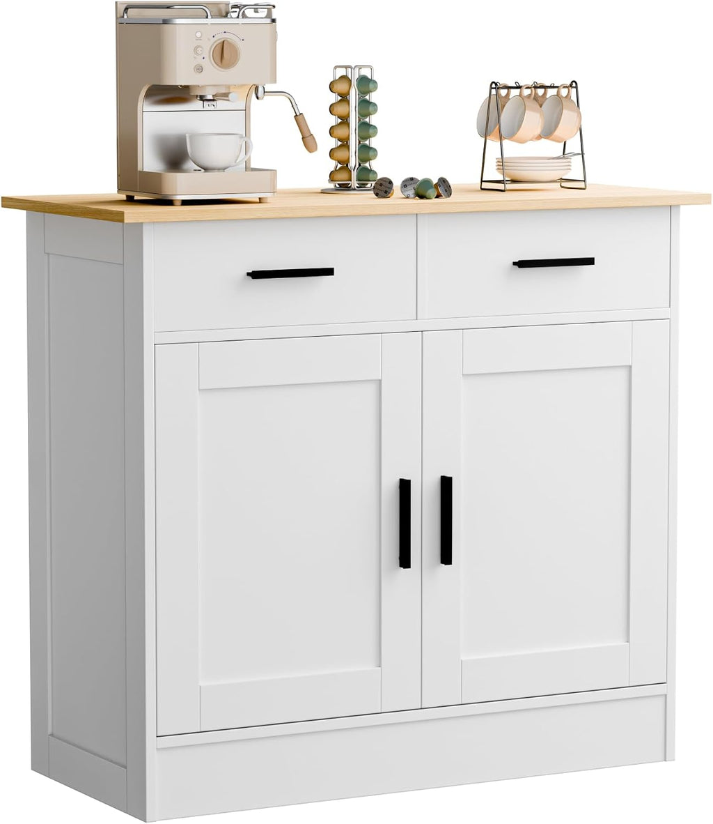 Buffet Cabinet with Storage - Buffets & Sideboards Kitchen Storage Cabinet, Wood Console Table Coffee Bar Accent Cabinets for Living Room Dining Room Entryway Small 2 Doors & Drawers, White 35.4'W