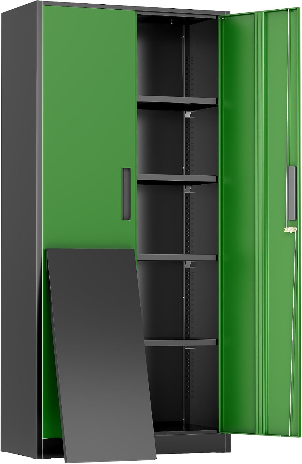 Greenvelly Metal Garage Storage Cabinet, 72' Black Green Tool Steel Locking Cabinet with Doors and 4 Shelves, Tall Cabinets for Garage Storage Systems Lockable File Cabinet for Home Office,Garage