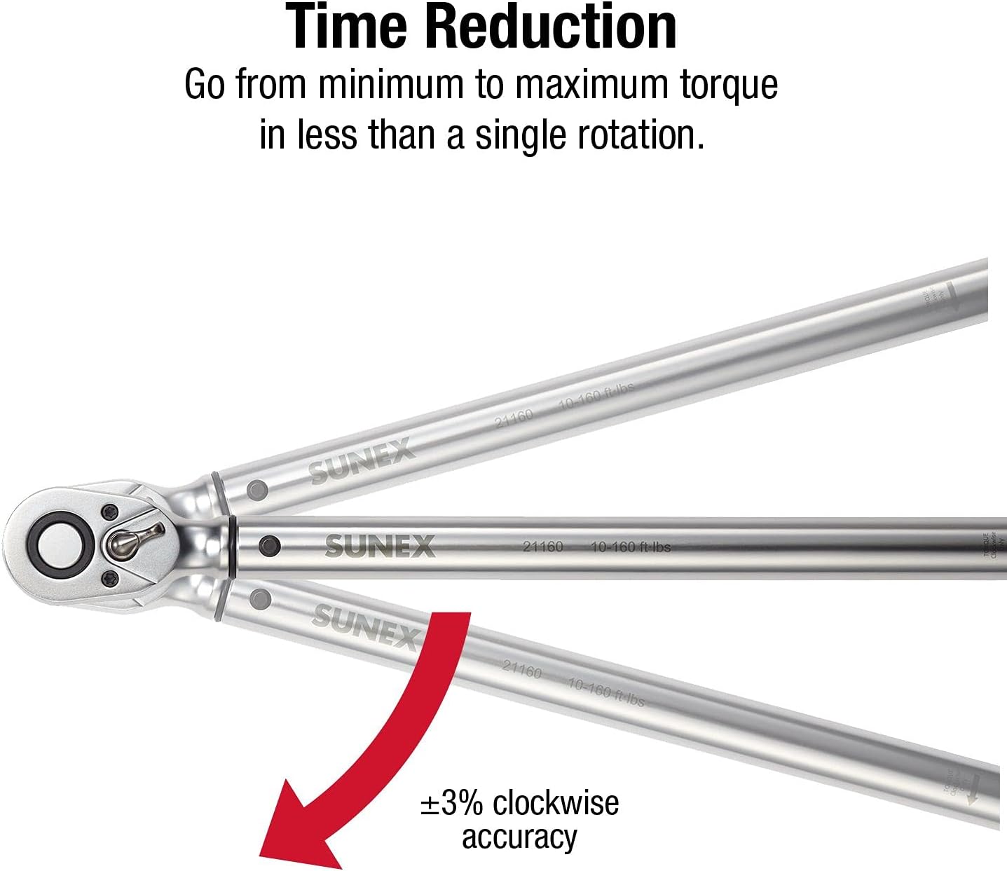 SUNEX TOOLS 21160 1/2-Inch Drive Indexing Torque Wrench, 10-160 ft/lb, 48-Tooth, with 16-Position Torque Selecting Mechanism