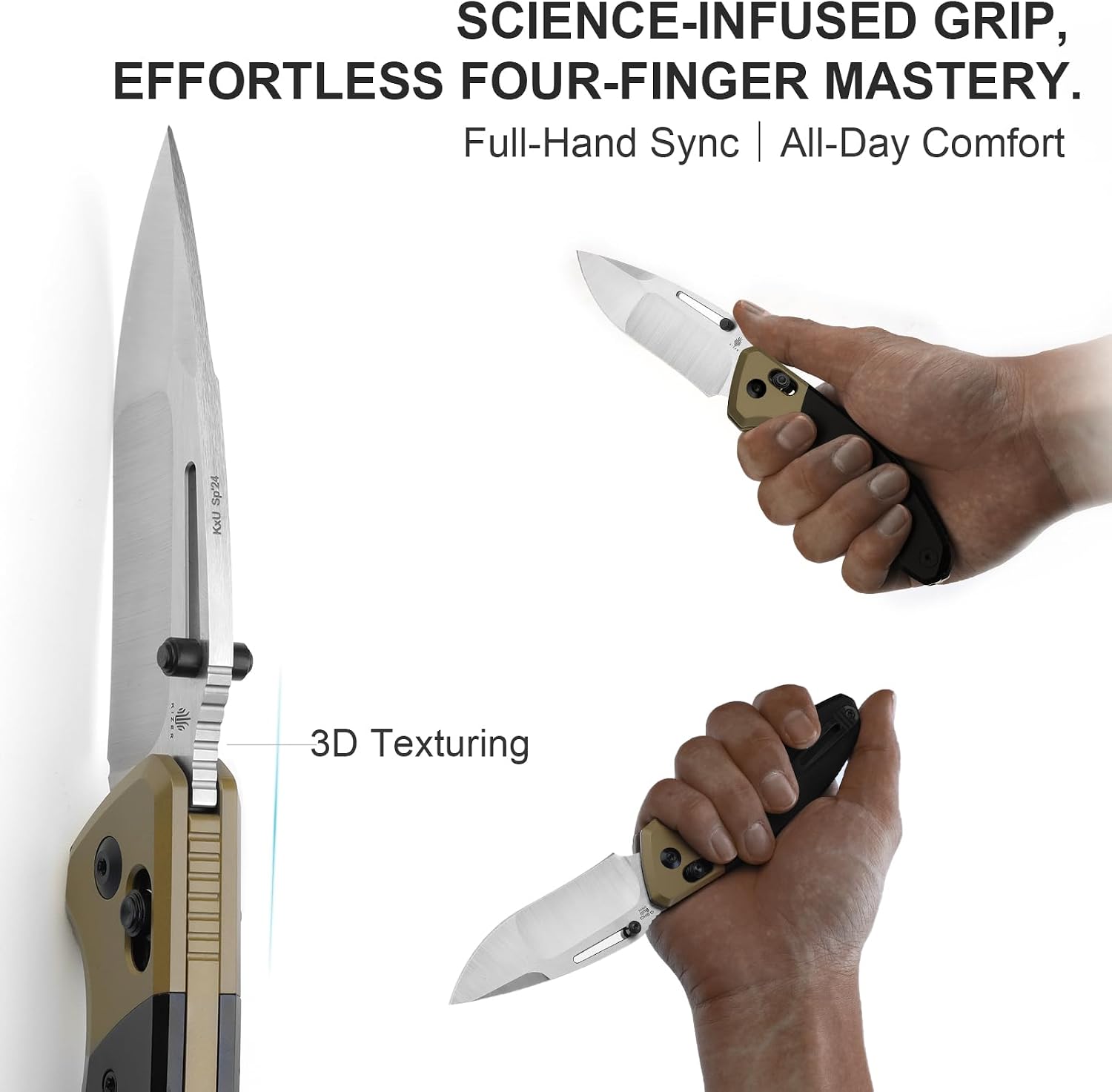Kizer Bulli Pocket Knife, 3.33' Drop Point S45VN Folding Knife with Black & Brown Titanium Handle, Clutch Lock EDC Knives with Reversible Pocket Clip for Men Women Ki3695A4