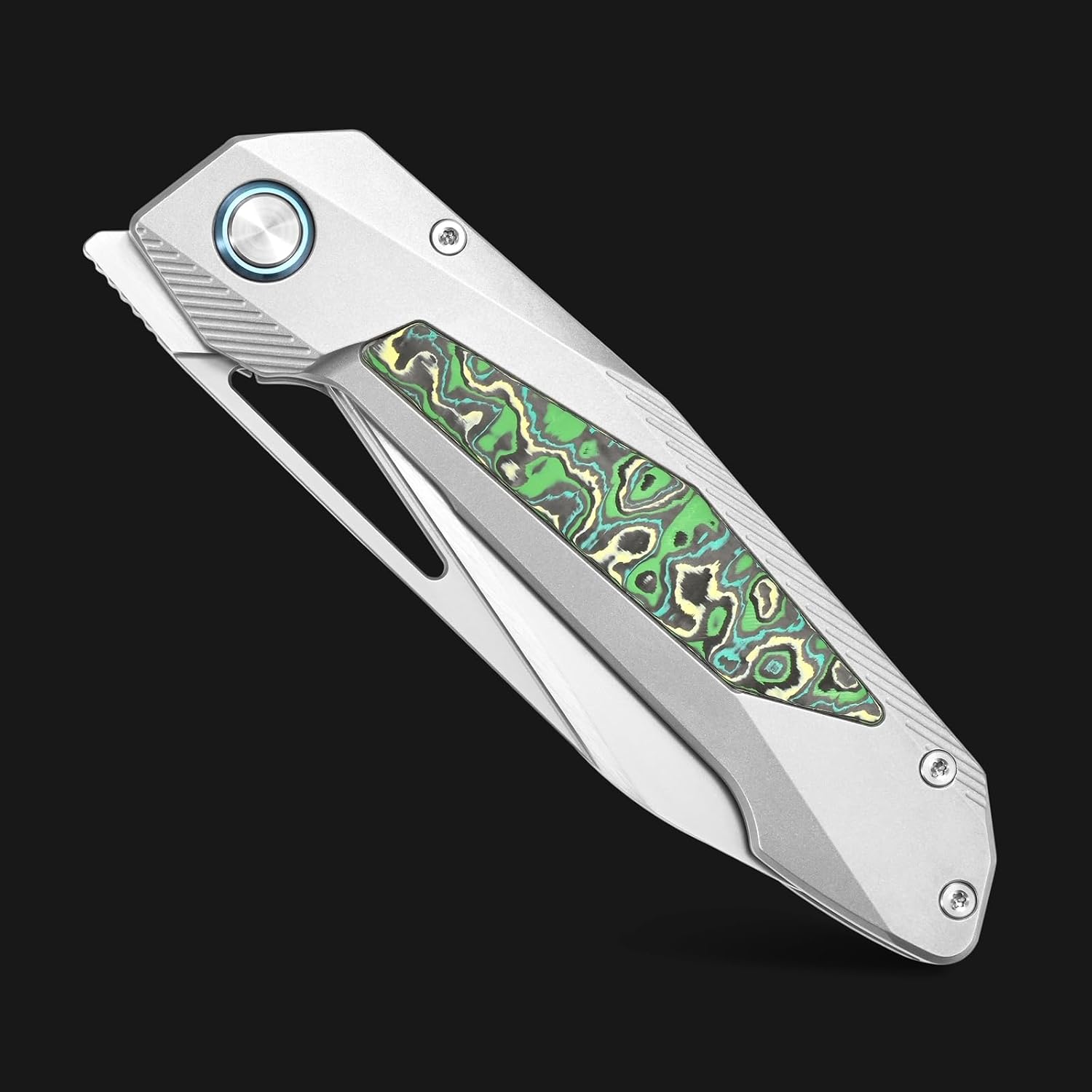 Sitivien ST666 Folding Knife,Handmade M390 Pearlescent Polishing Blade,Titanium & Colorful Carbon Fiber Handle Pocket Knife EDC Tool Knifes for Outdoor Camping,Hiking,Hunting(Green)