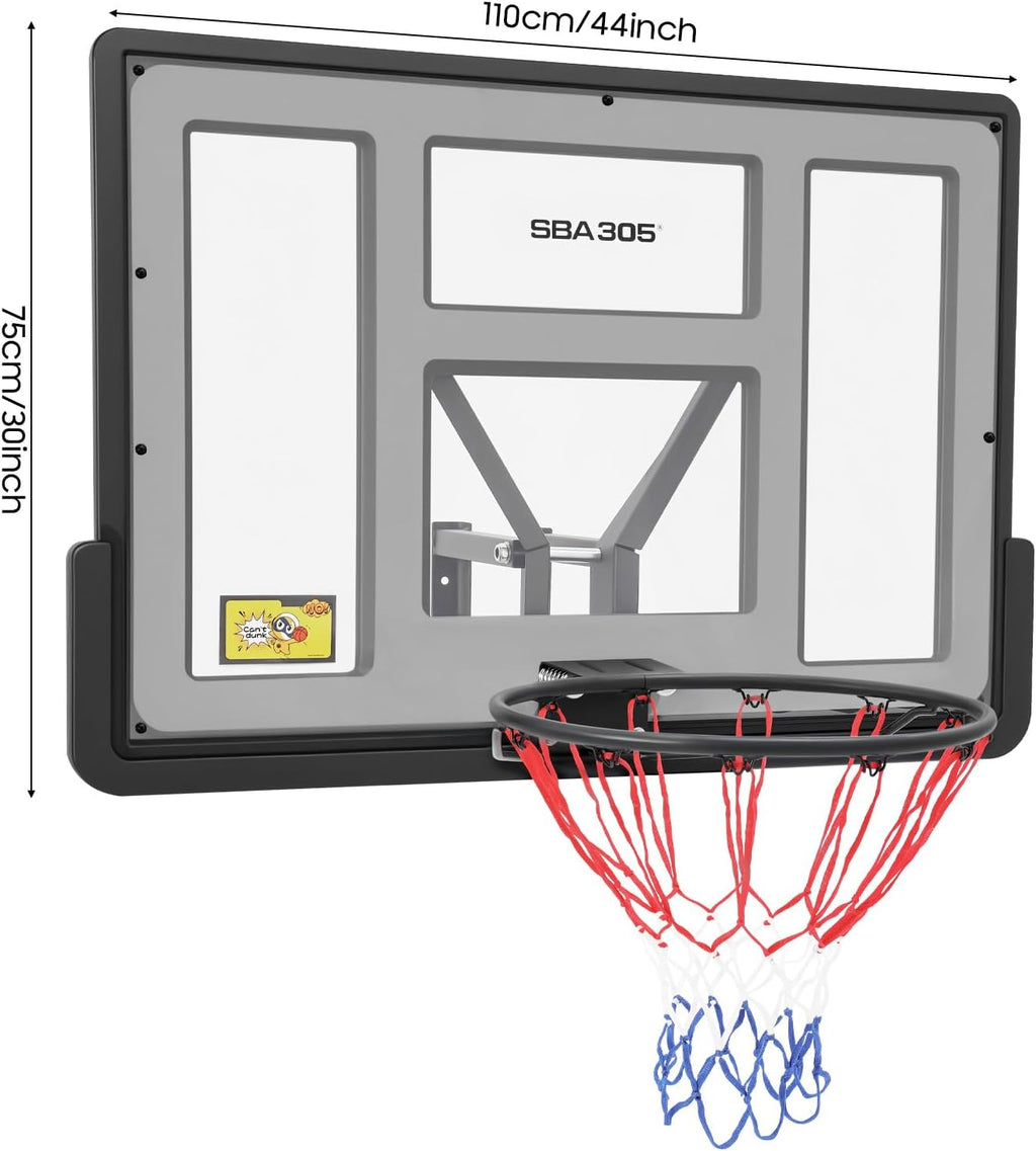44'' Basketball Backboard and Rim Combo, Wall Mounted Basketball Hoops PET Shatter Proof Backboard and Competition Combo Durable Rim All-Weather Net for Indoor and Outdoor Use