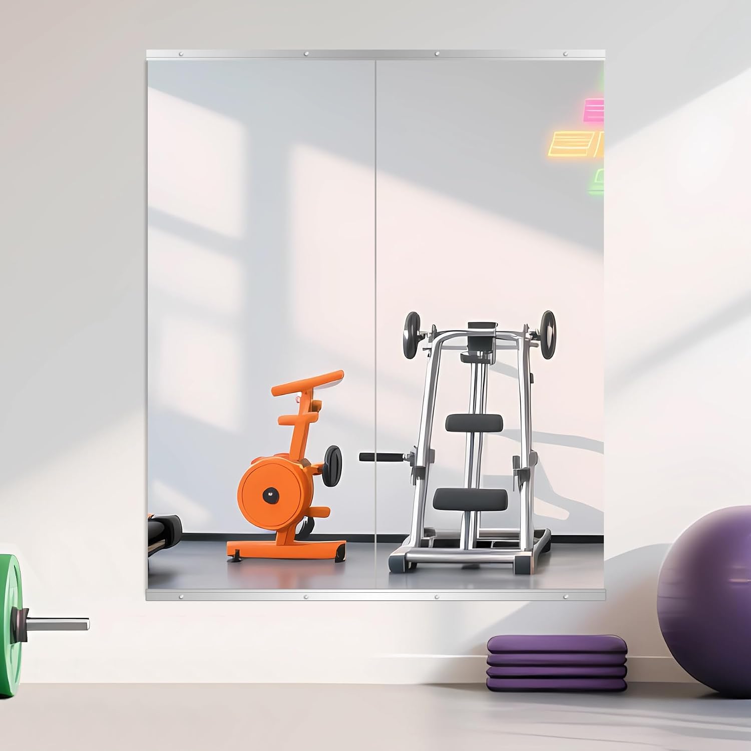 Ruomeng Home Gym Mirror, 55''x24''x2PCS Full Length, Large Frameless Body Mirror Tempered Glass for Gym, Workout, Yoga, Garage, Dance Studio