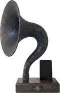 Handmade Acoustic Phone Speaker, Gramophone Phone Amplifier, Vintage Passive Speaker for Home Decor, Office Furniture Gift, Unique Handmade Smart Phone Dock - 17' Dark Walnut & Aged Carbon