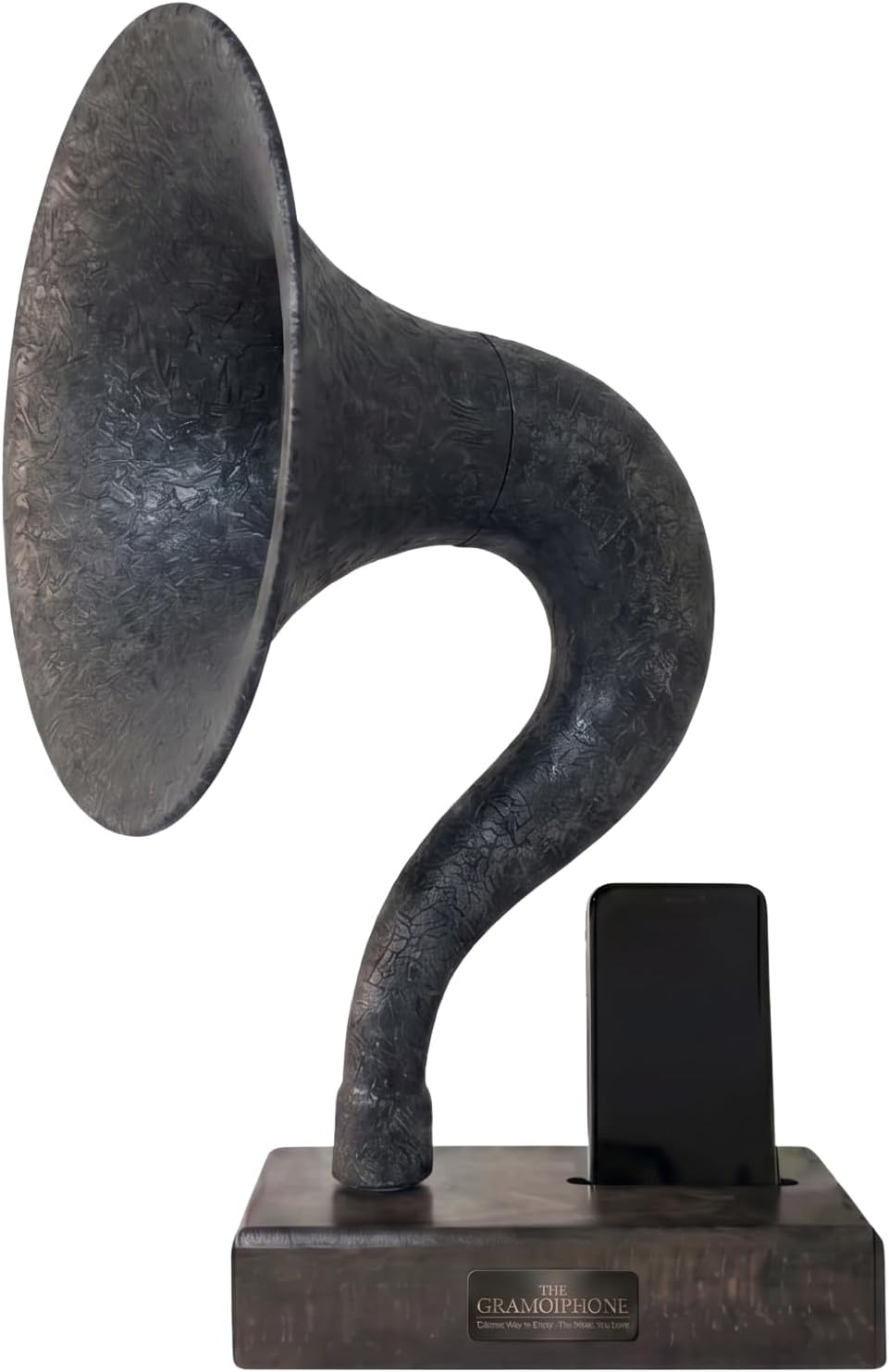 Handmade Acoustic Phone Speaker, Gramophone Phone Amplifier, Vintage Passive Speaker for Home Decor, Office Furniture Gift, Unique Handmade Smart Phone Dock - 17' Dark Walnut & Aged Carbon
