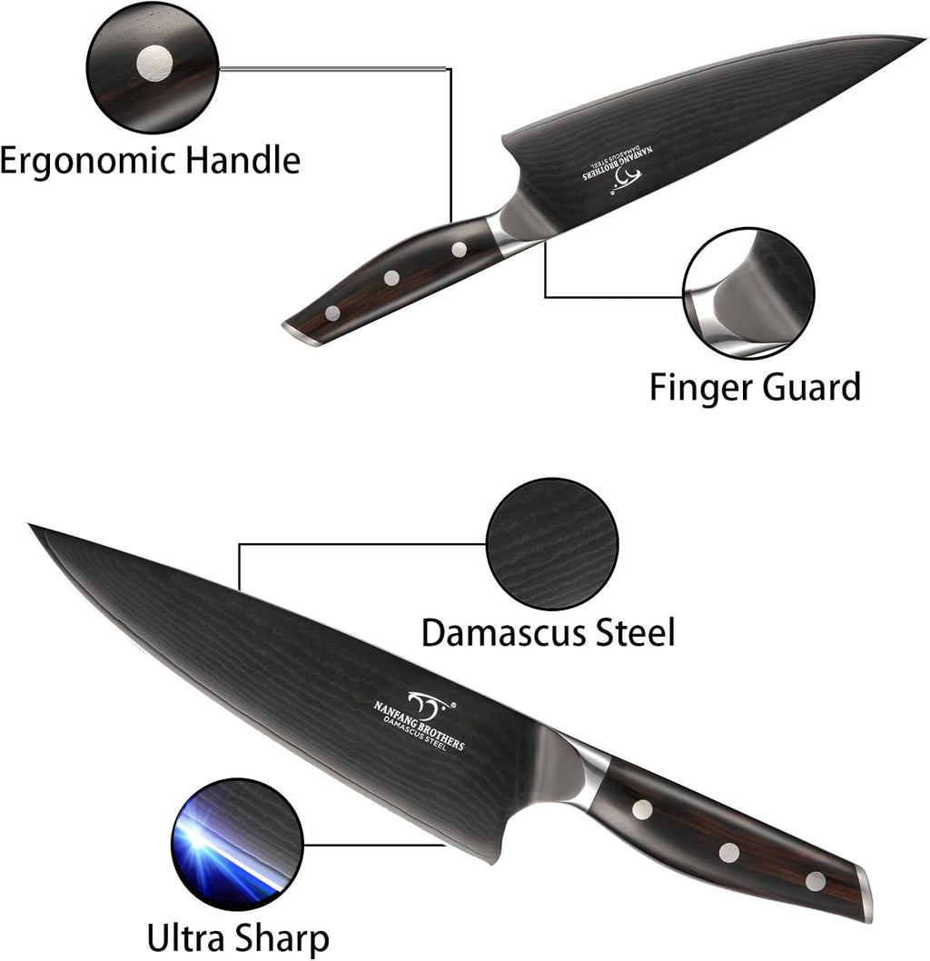 16-Piece Damascus Knife Set with VG10 Core Blades, 67-Layer Damascus Steel, Black Titanium Coated Kitchen Knives for Polished Ebony Wood Handle, Professional Chefs & Home Cooking