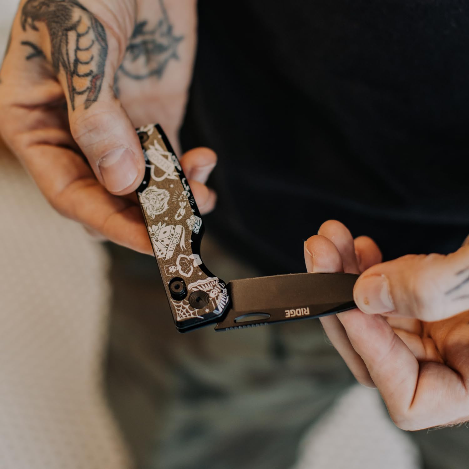 Ridge Everyday Folder Knife EDC Pocket Knife, American Traditional Tattoo