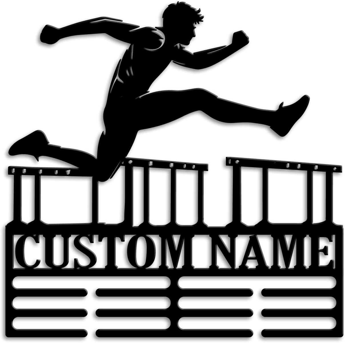 Custom Hurdles Running Medal Holder LED Light, Hurdle Runner Name Medal Hanger Display, Rack For Tiered Award Ribbon, Metal Sign Gift For Athlete Artwork