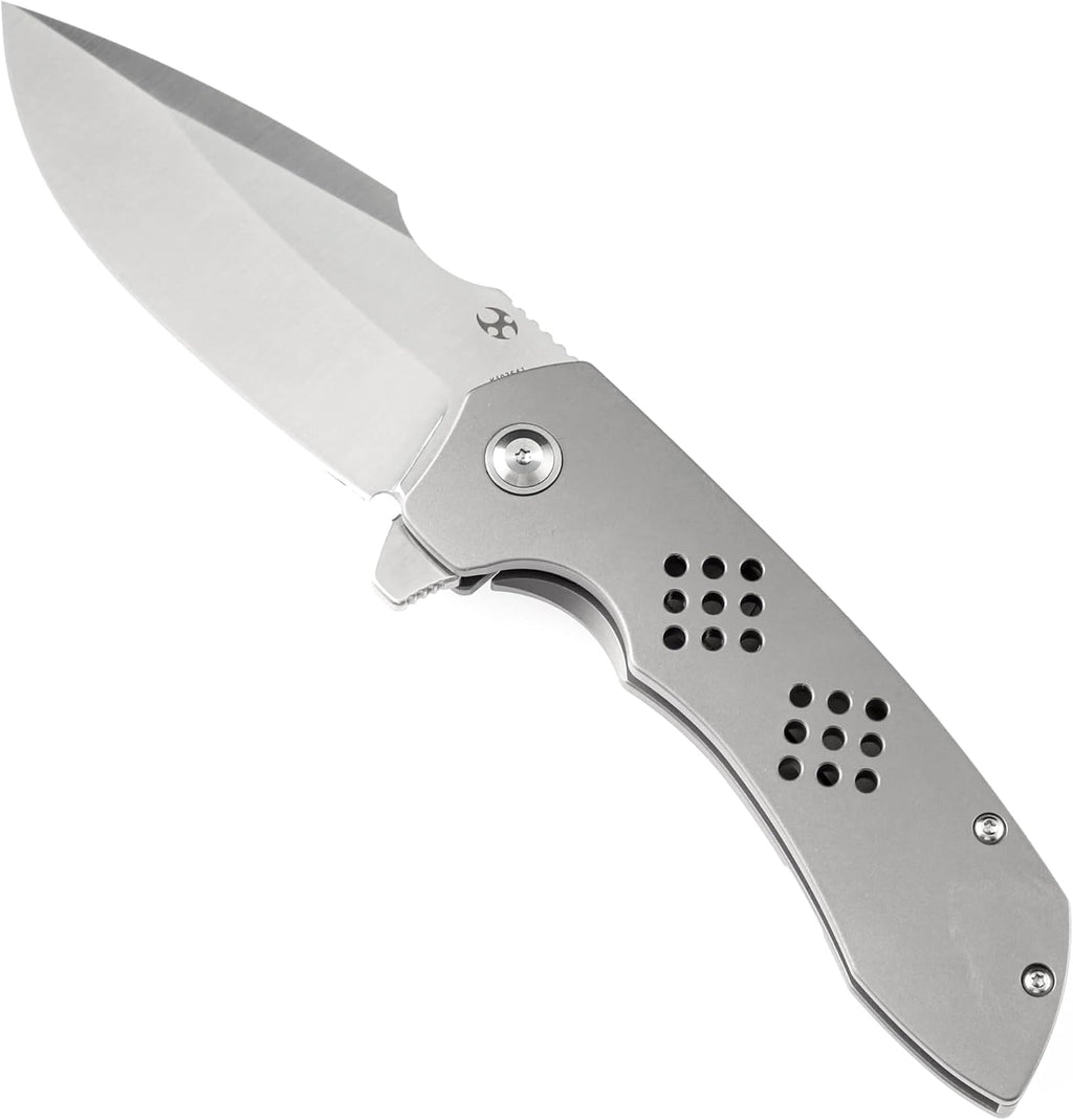 KANSEPT Entity Pocket Folding Knives EDC Camping Folding Knife 3.52'' Satin CPM-S35VN Blade Pocket Folding Knife with Bead Blasted Titanium Handle Everyday Carry K1036A1