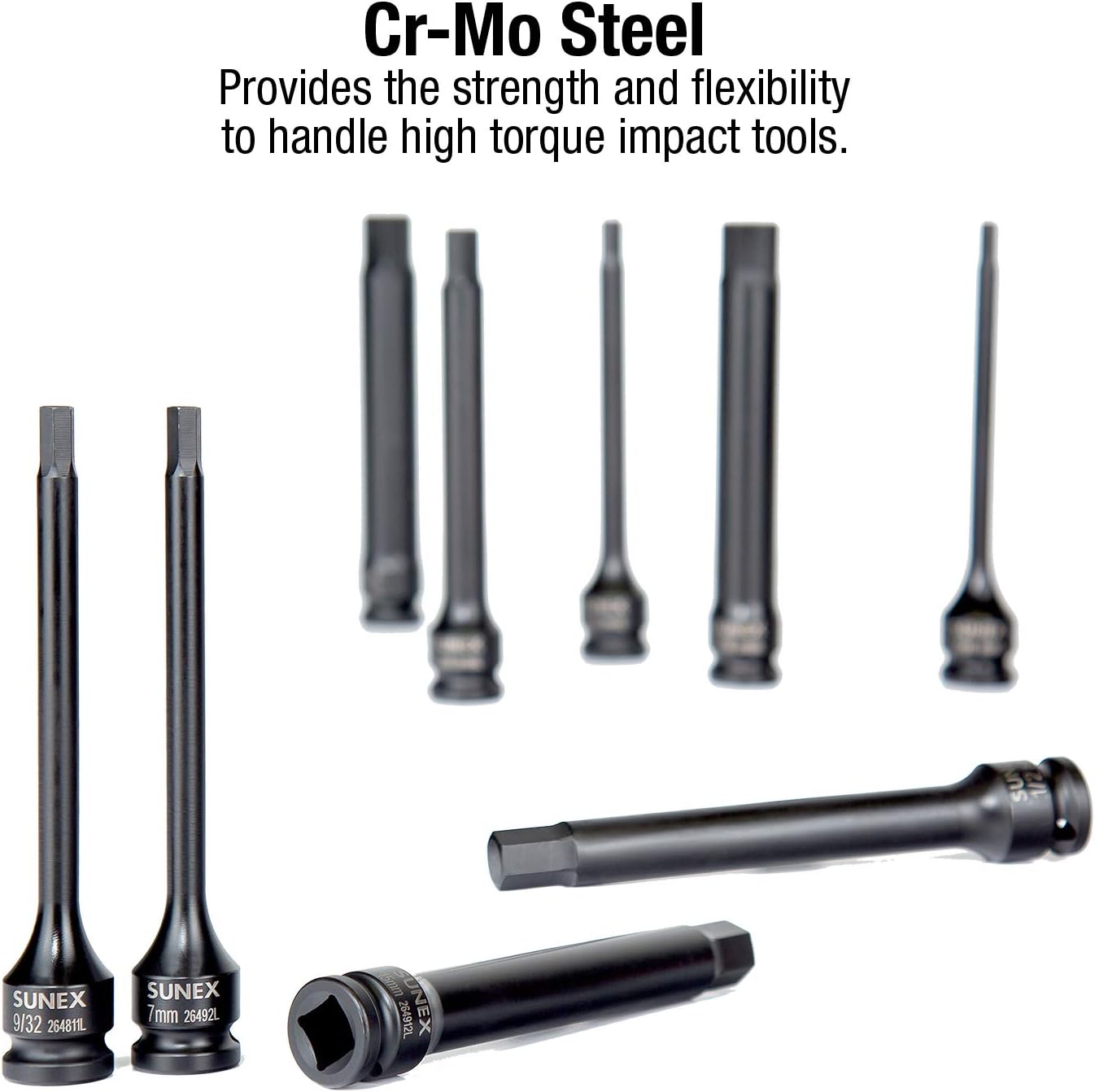 Sunex 2637L, ½' Drive, 6' Long Master Impact Hex Driver Set & Sunex 3646, 3/8 Inch Drive Low Profile Impact Hex Driver Set, 16-Piece, SAE/Metric, 1/4 Inch - 3/4 Inch, 6mm - 19mm
