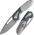KANSEPT Thoth Camping Pocket Knives for Men 8.05in Folding Pocket Knives with 3.43in Damascus Material and Bead Blasted Titanium + Arctic Storm Fatcarbon Handle for Outdoor,Tactical,Survival K1075A2